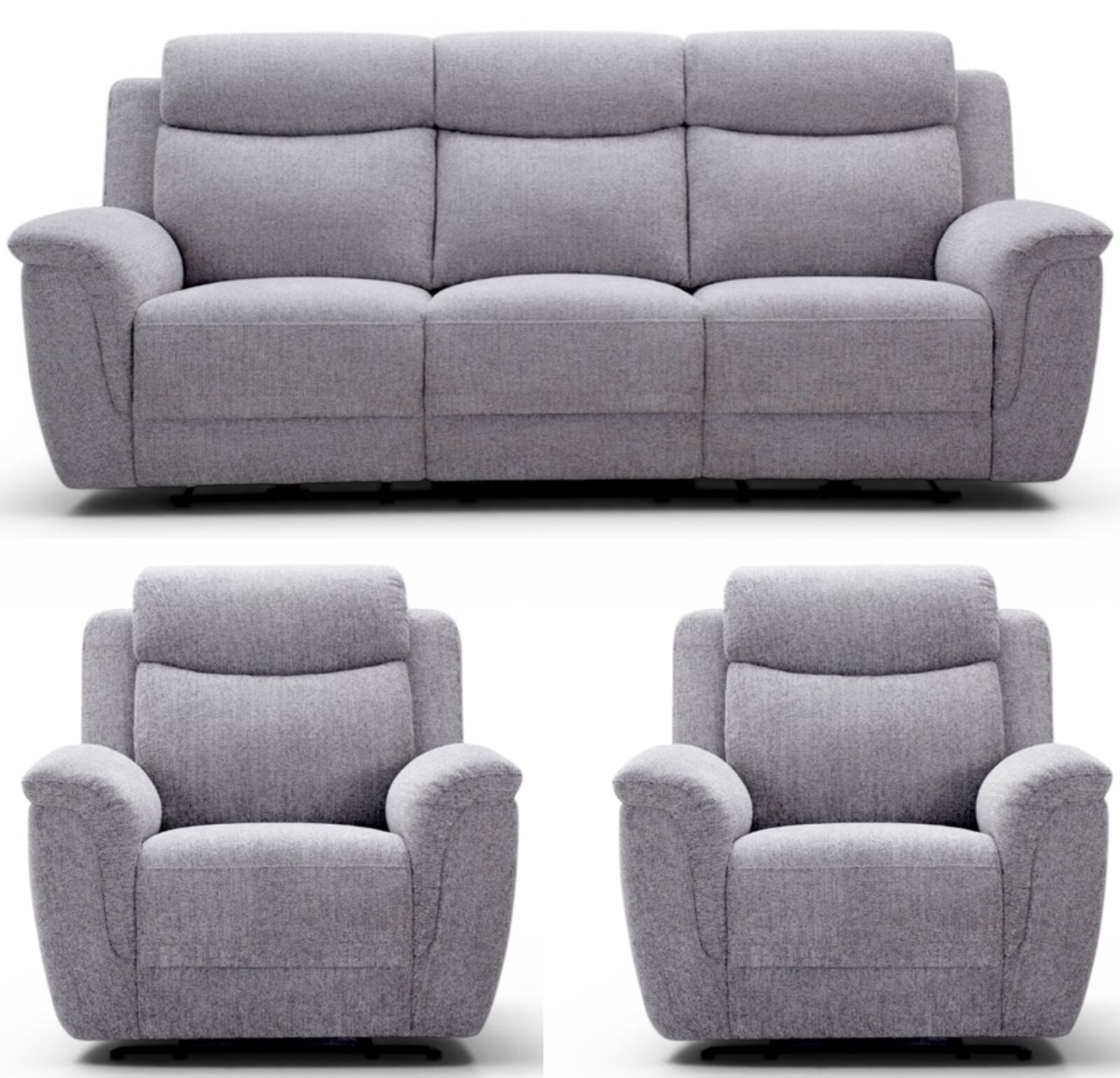 Vicky 3+1+1 Seater Reclining Sofa Suite Silver Grey Fabric