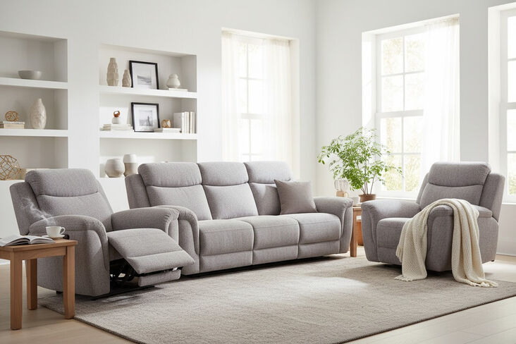 Vicky 3+1+1 Seater Reclining Sofa Suite Silver Grey Fabric