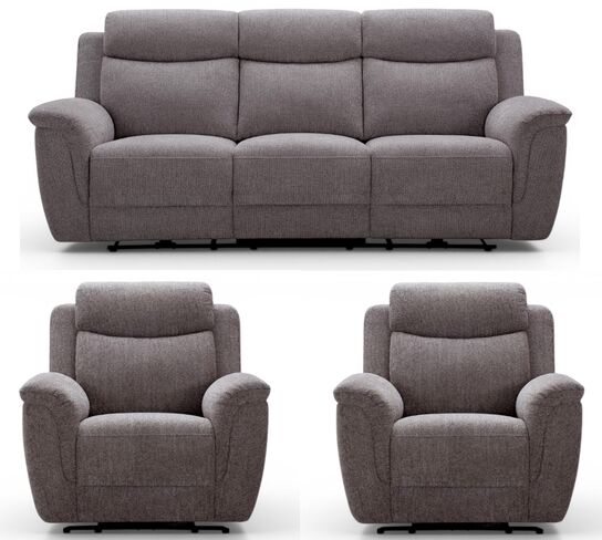 Vicky 3+1+1 Seater Reclining Sofa Suite Taupe Fabric