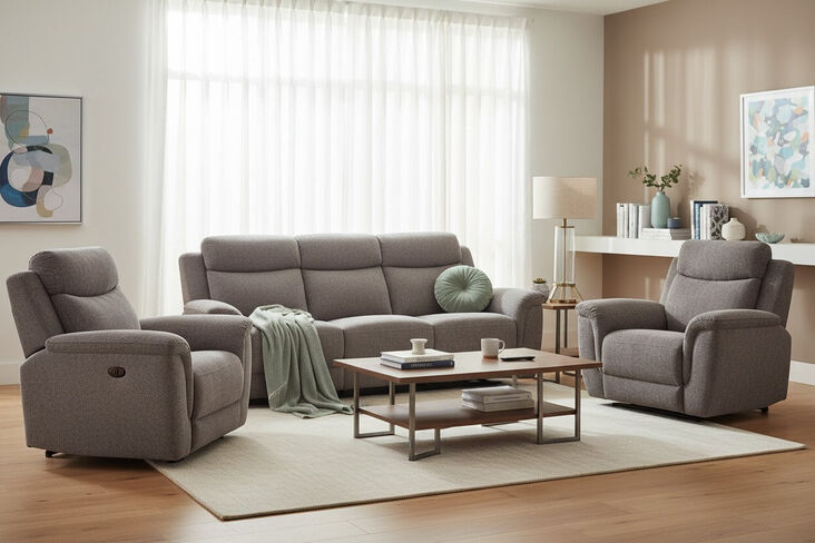 Vicky 3+1+1 Seater Reclining Sofa Suite Taupe Fabric