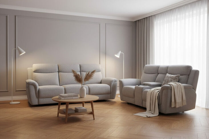 Vicky 3+2 Seater Reclining Sofa Suite Silver Grey Fabric
