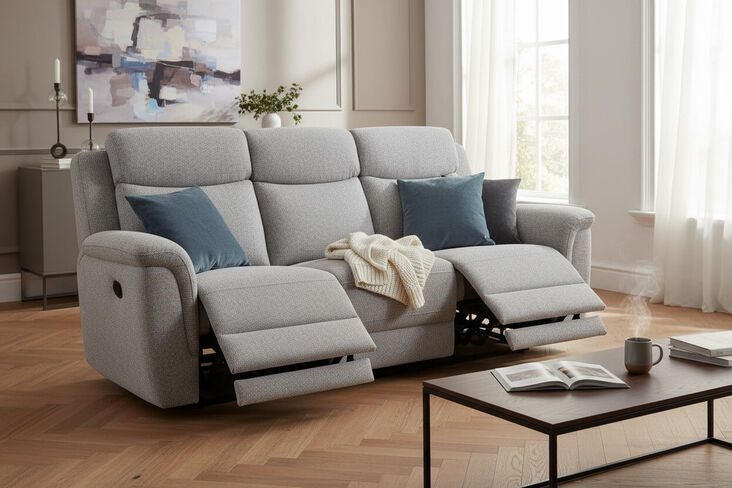 Vicky 3 Seater Reclining Sofa Silver Grey Fabric