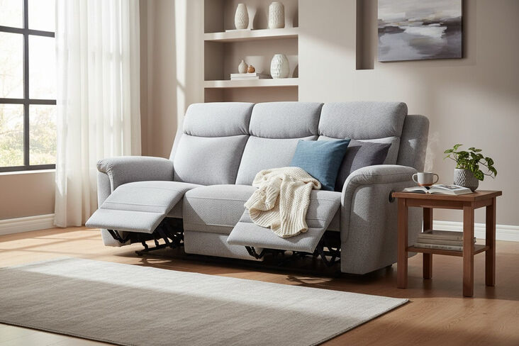 Vicky 3 Seater Reclining Sofa Silver Grey Fabric