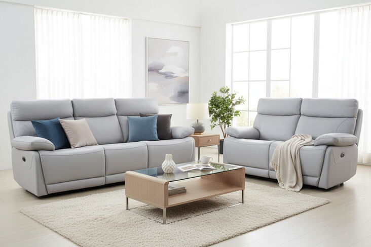 Lawson 3+2 Reclining Leather Sofa Suite Light Grey