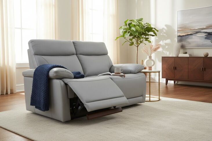 Lawson Reclining 2 Seater Power Sofa In Light Grey Leather