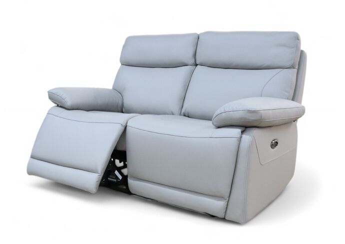 Lawson Reclining 2 Seater Power Sofa In Light Grey Leather