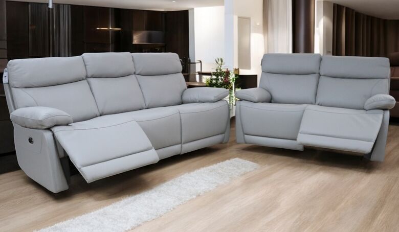 Lawson 3+2 Reclining Leather Sofa Suite Light Grey