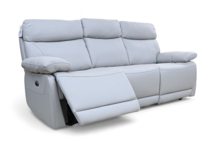Lawson Reclining 3 Seater Power Sofa In Light Grey Leather