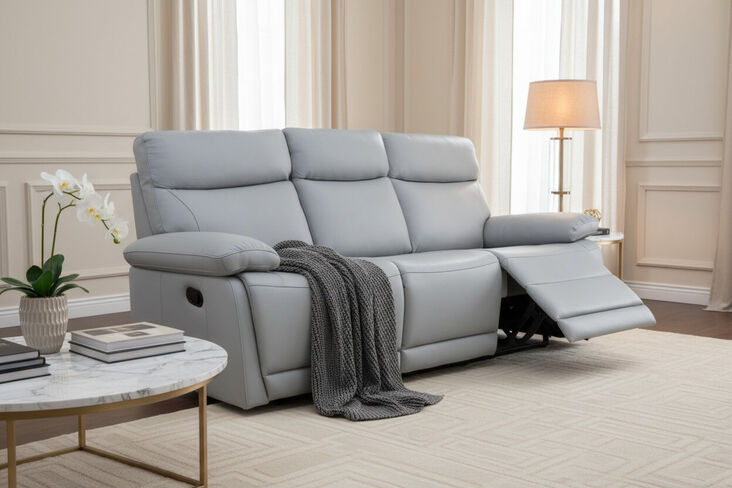 Lawson Reclining 3 Seater Power Sofa In Light Grey Leather