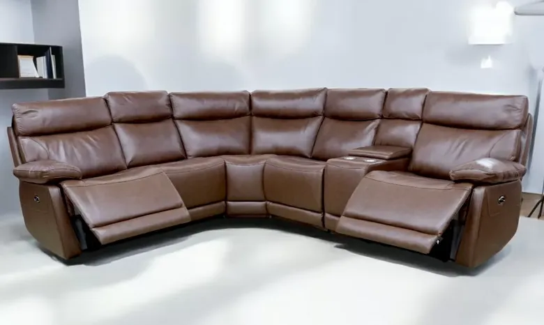 Lawson Reclining Power Corner Cinema Sofa 2+C+2 Italian Brown Leather
