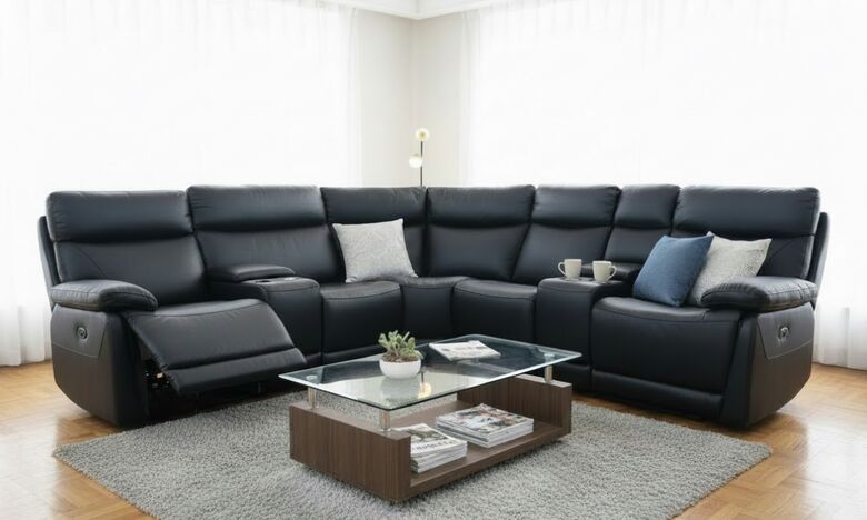 Lawson Reclining Power Corner Cinema Sofa 2+C+2 Italian Black Leather