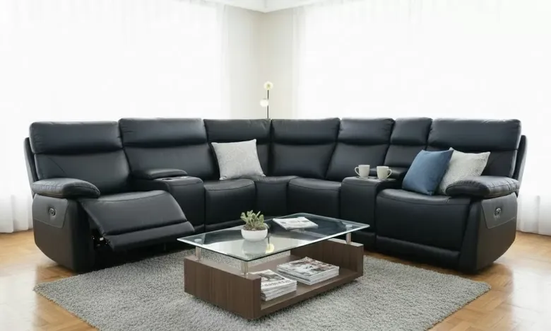 Lawson Reclining Power Corner Cinema Sofa 2+C+2 Italian Black Leather