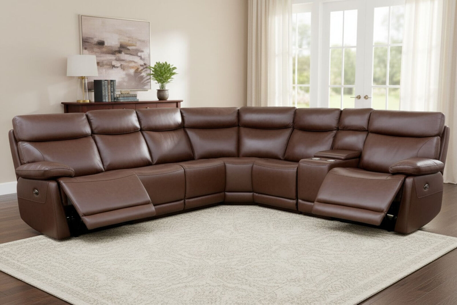 Lawson Reclining Power Corner Cinema Sofa 2+C+2 Italian Brown Leather