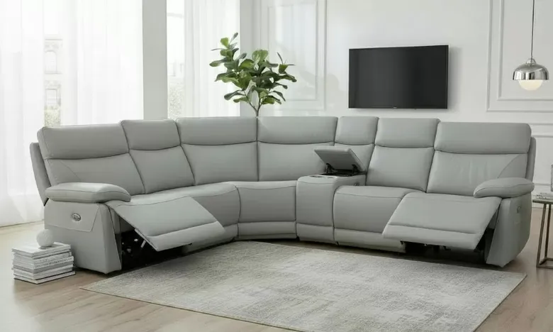 Lawson Reclining Power Corner Cinema Sofa 2+C+2 Italian Grey Leather
