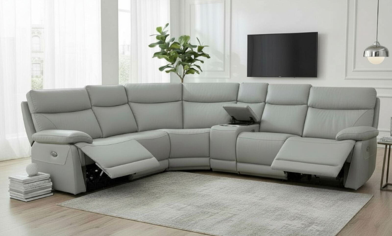 Lawson Reclining Power Corner Cinema Sofa 2+C+2 Italian Grey Leather