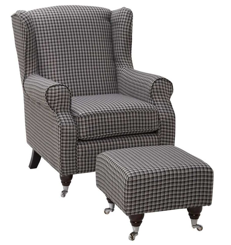 Product photograph of Wing Back Chair Brooks Charcoal Fabric With Footstool from Designer Sofas 4U