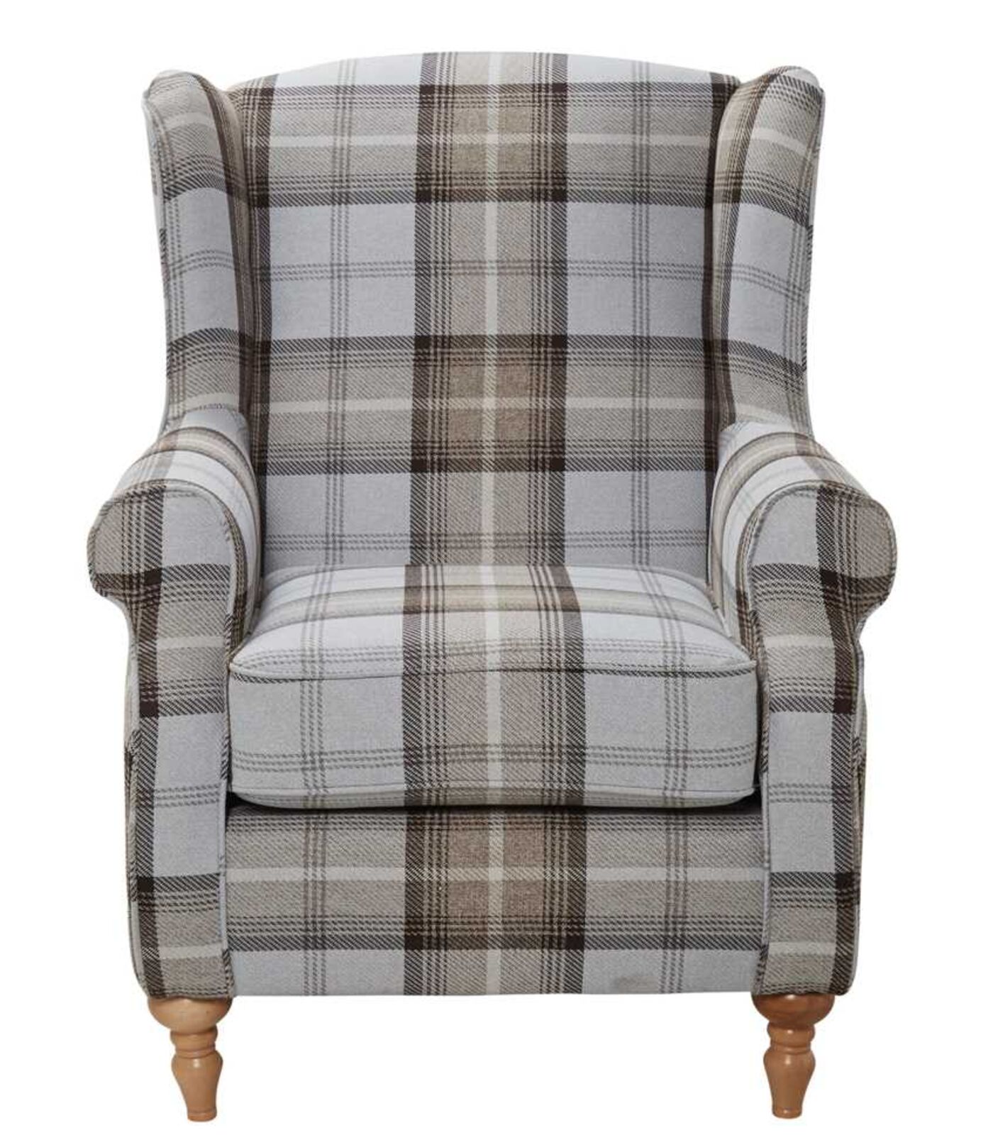 Product photograph of Wing Back Chair Tartan Beige from Designer Sofas 4U