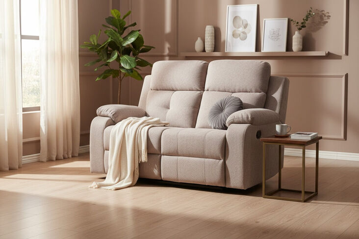 Worrall 2 Seater Reclining Sofa Beige Fabric