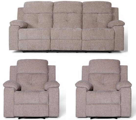 Worrall 3+1+1 Seater Reclining Cinema Console Sofa Beige Fabric