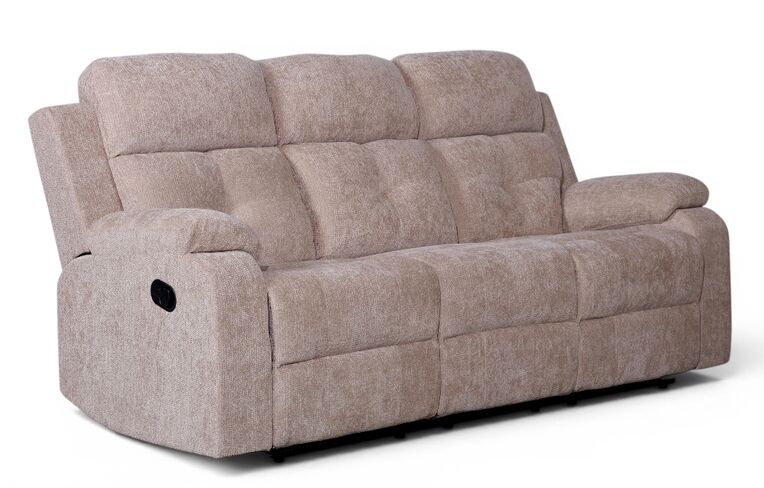 Worrall 3 Seater Reclining Cinema Console Sofa Beige Fabric