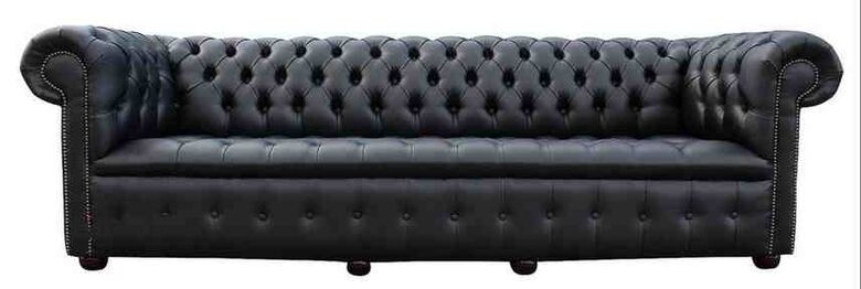 Chesterfield Belgravia 4 Seater Settee Buttoned Seat Black Leather Sofa Offer