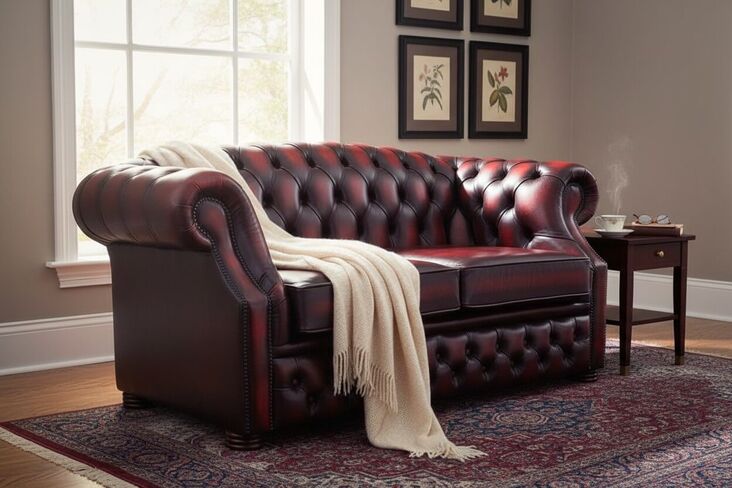Chesterfield Original Oxford 2 Seater Sofa Oxblood Red Leather