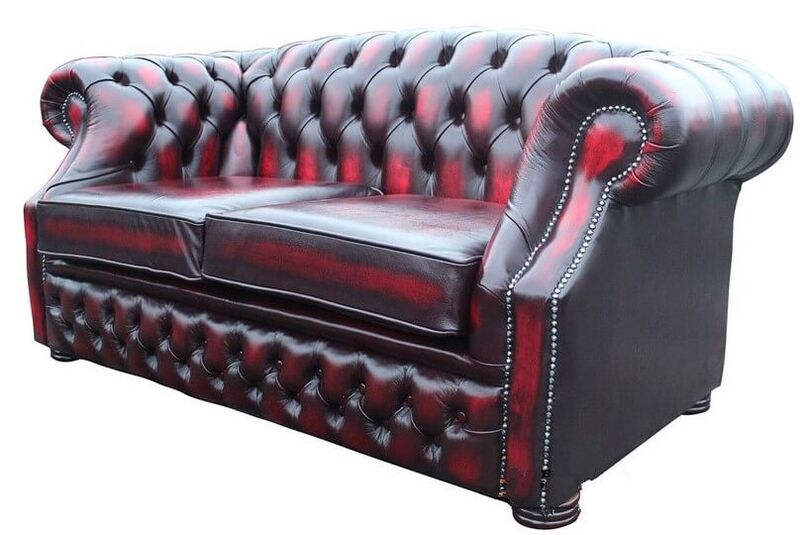 Product photograph of Chesterfield Original Oxford 2 Seater Sofa Oxblood Red Leather from Designer Sofas 4U