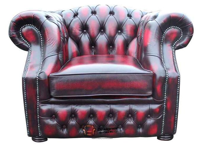 Rub Off Antique Oxblood Leather Chesterfield Sandringham ArmChair | DesignerSofas4U