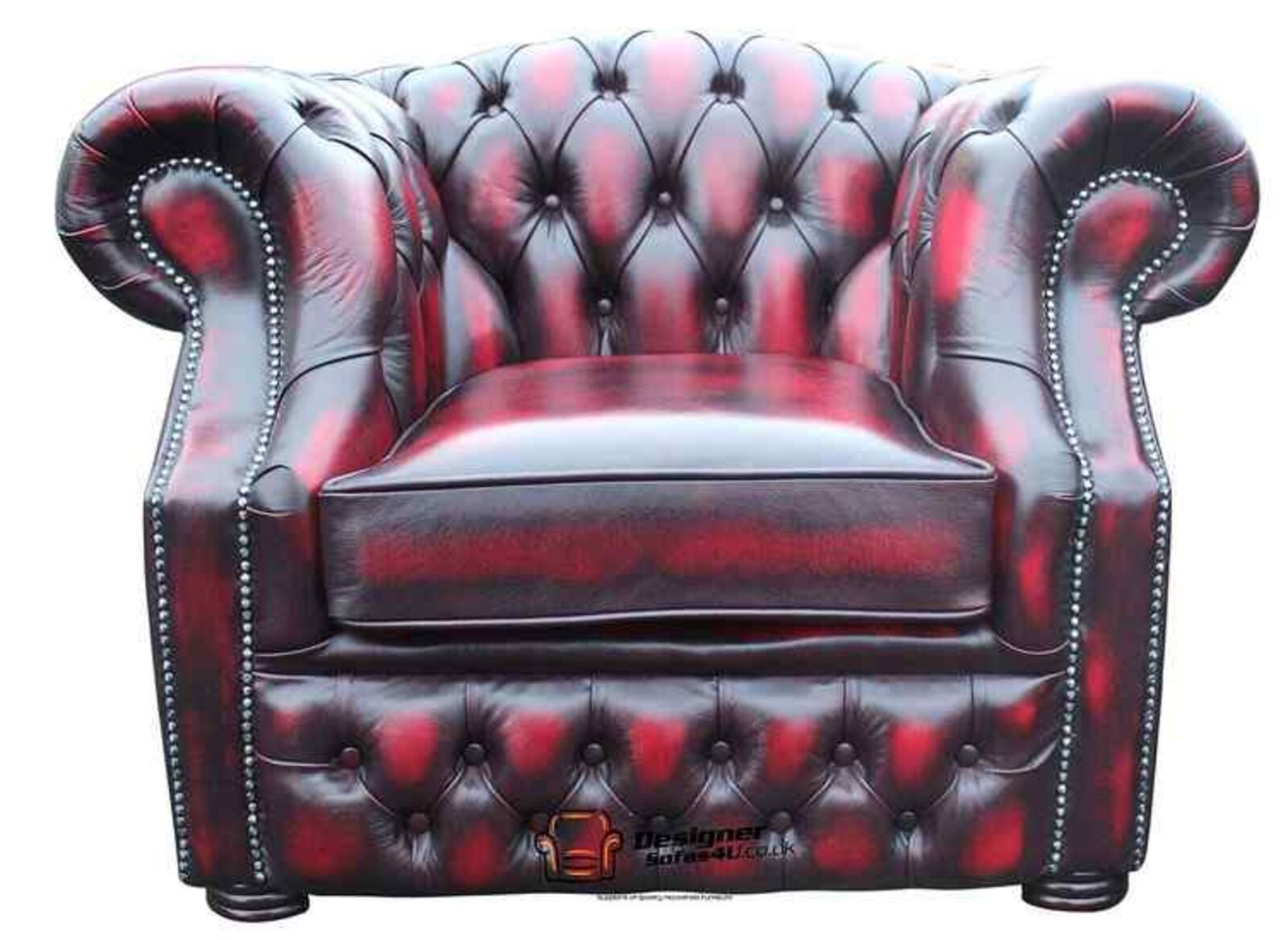 Product photograph of Rub Off Antique Oxblood Leather Chesterfield Sandringham Armchair Designersofas4u from Designer Sofas 4U