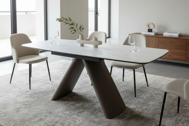 Amelia Modern Extendable Dining Table – Ceramic Top with Unique Base 140cm