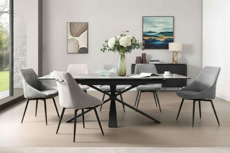Crete Medium Extending Dining Table Gloss Marble White Pull Leaf