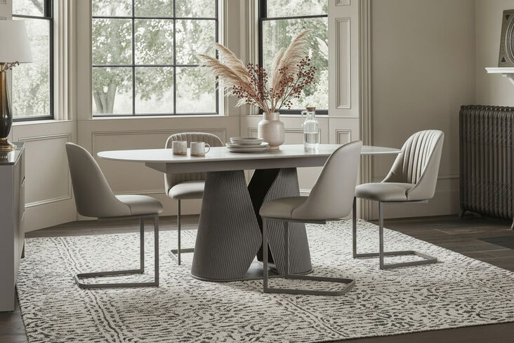 Ivy Leaf Extending Dining Table Matt Concrete Effect
