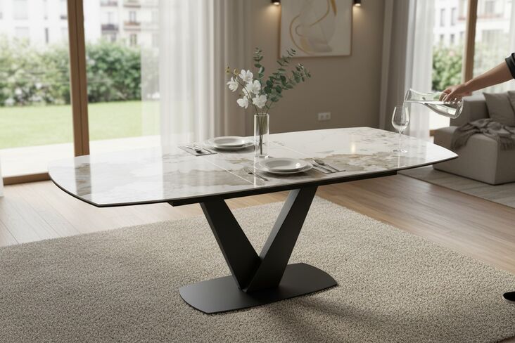 Julio Leaf Extending Dining Table Gloss Calcatta Marble