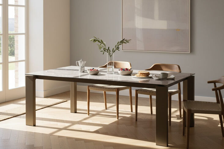 Viola Dining Table With Metal Legs Matt Marble With Upholstered Legs