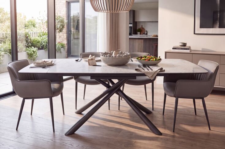Hilton Extending Ceramic Dining Table Set + 4 Chairs