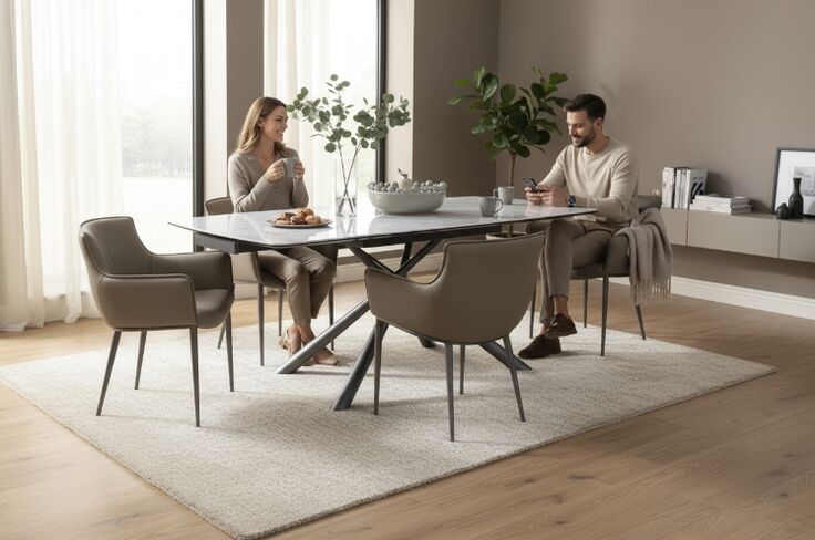 Hilton Rectangular Extending Ceramic White Gloss Dining Table 140cm Extends to 200cm