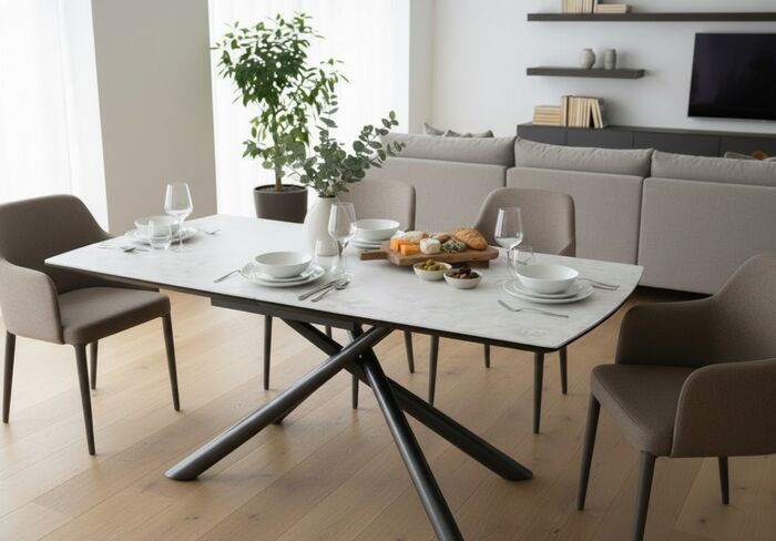 Hilton Rectangular Extending Ceramic White Gloss Dining Table 140cm Extends to 200cm