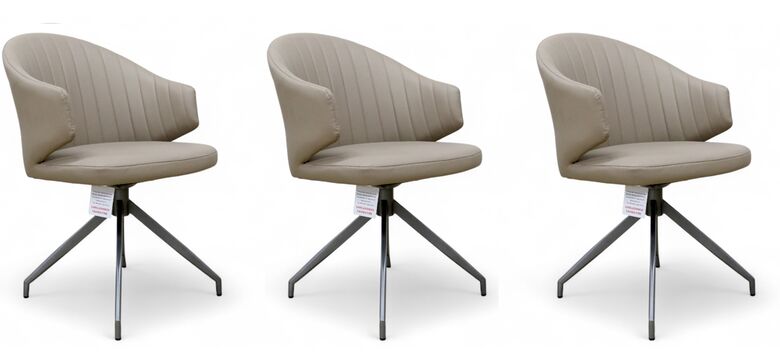 Set Of 3 Paris Swivel Leather Dining Chairs