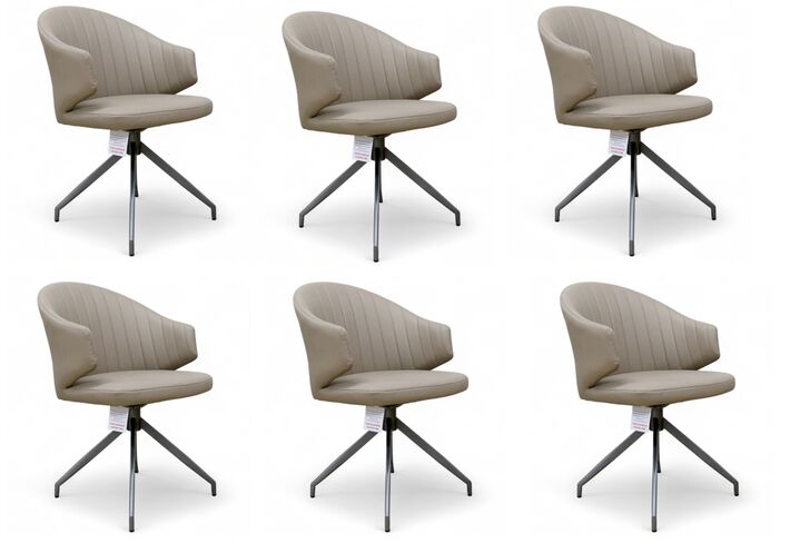 Set Of 6 Paris Swivel Leather Dining Chairs