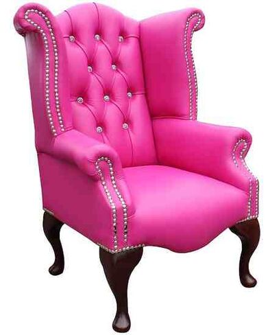 Chesterfield Kiddies Crystal Queen Anne High Back Wing Chair Vele Fuchsia Pink